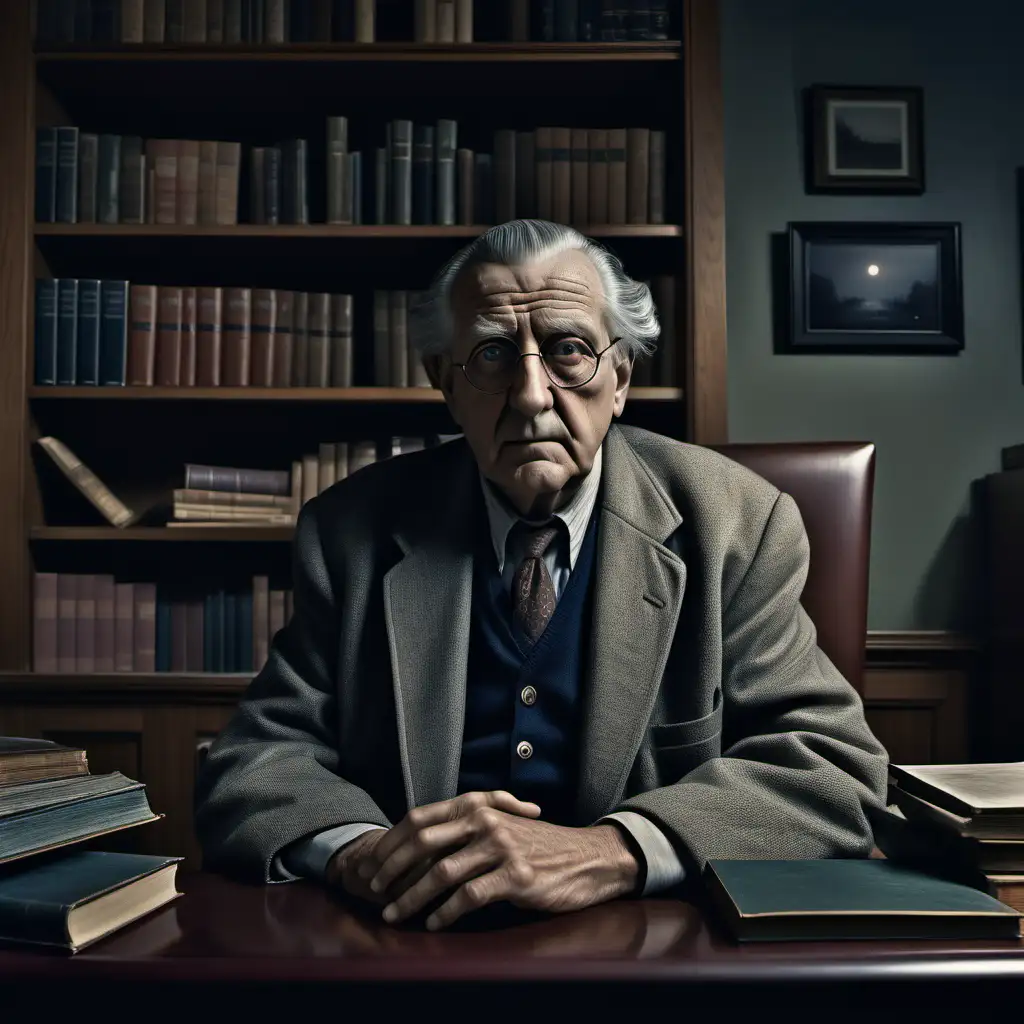 Wise Scholar in Stately Study Captivating Portrait Inspired by Gregory Crewdson