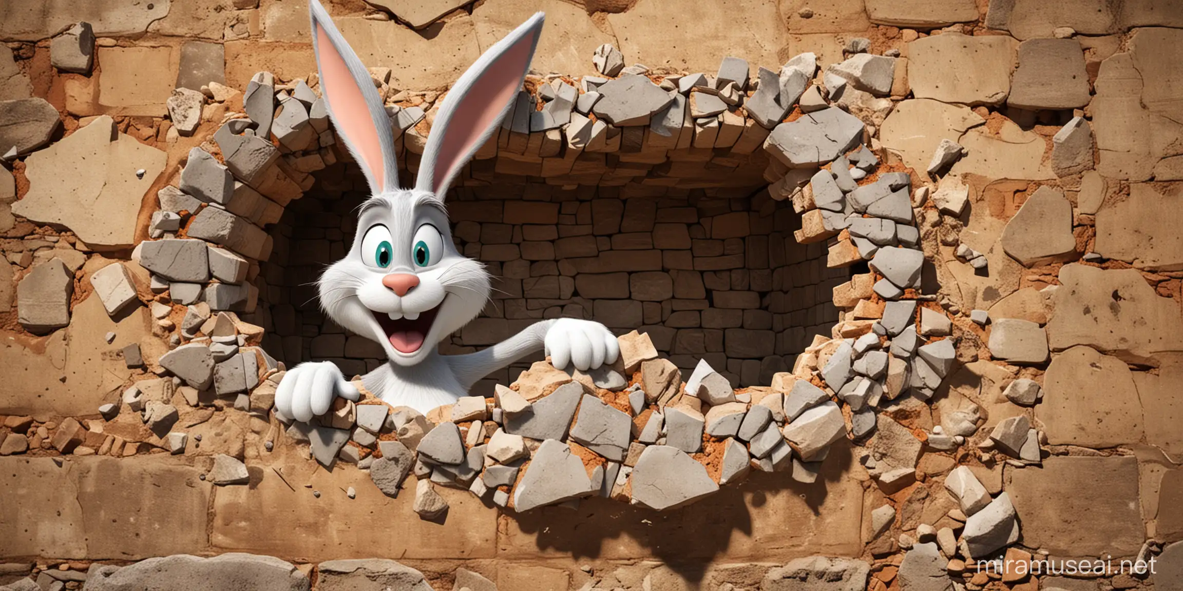 bugs bunny 3d effect in the breaked wall