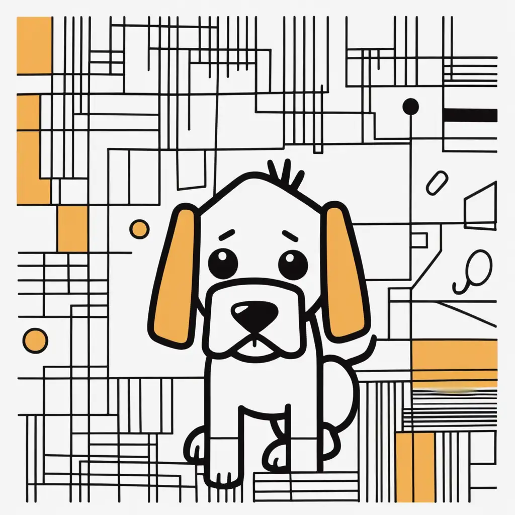 Funky and Cute Square Line Dog Comical Canine Art