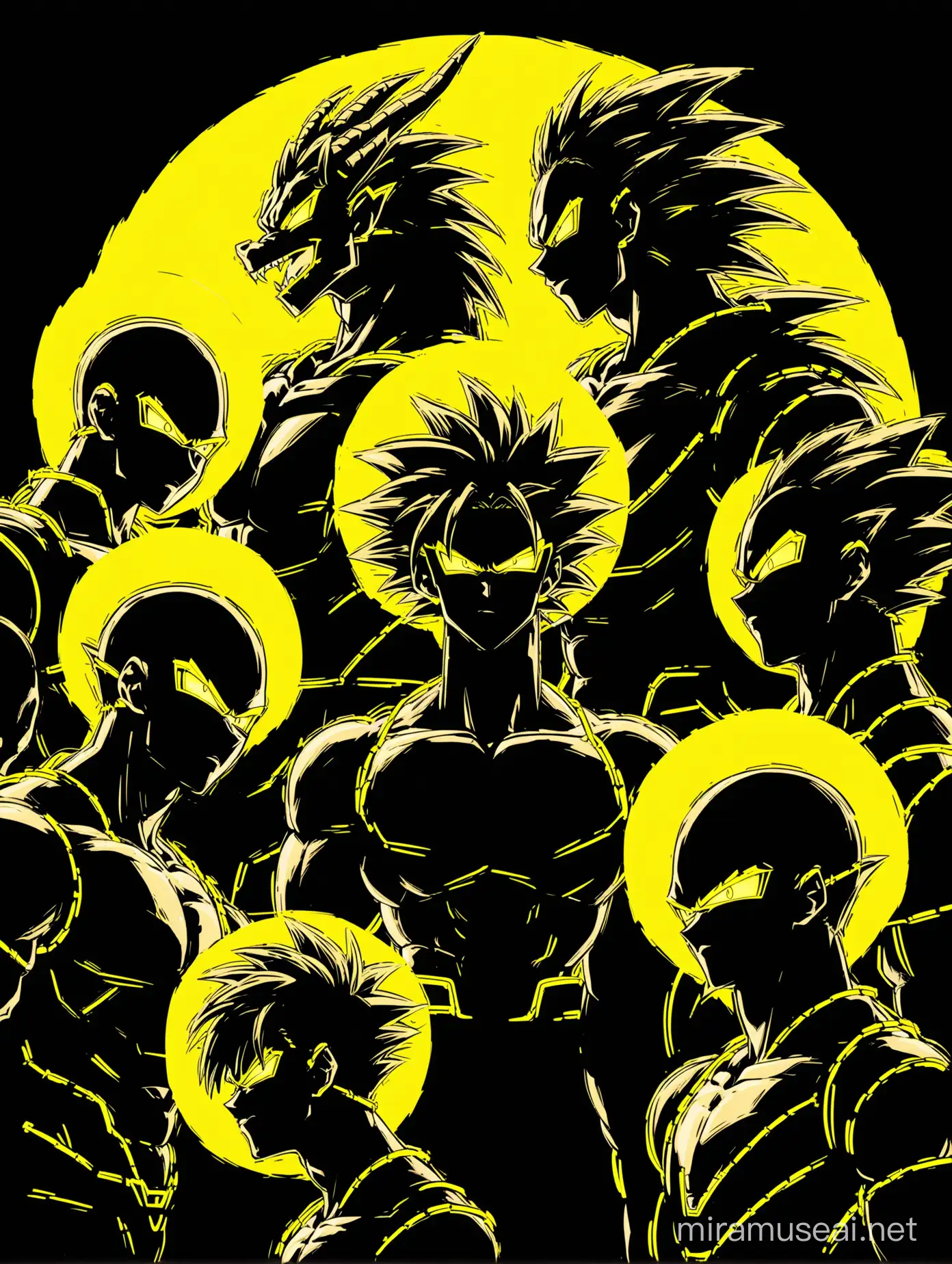 Vibrant Conversation Among Dragon Ball Z Characters in Neon Black Setting