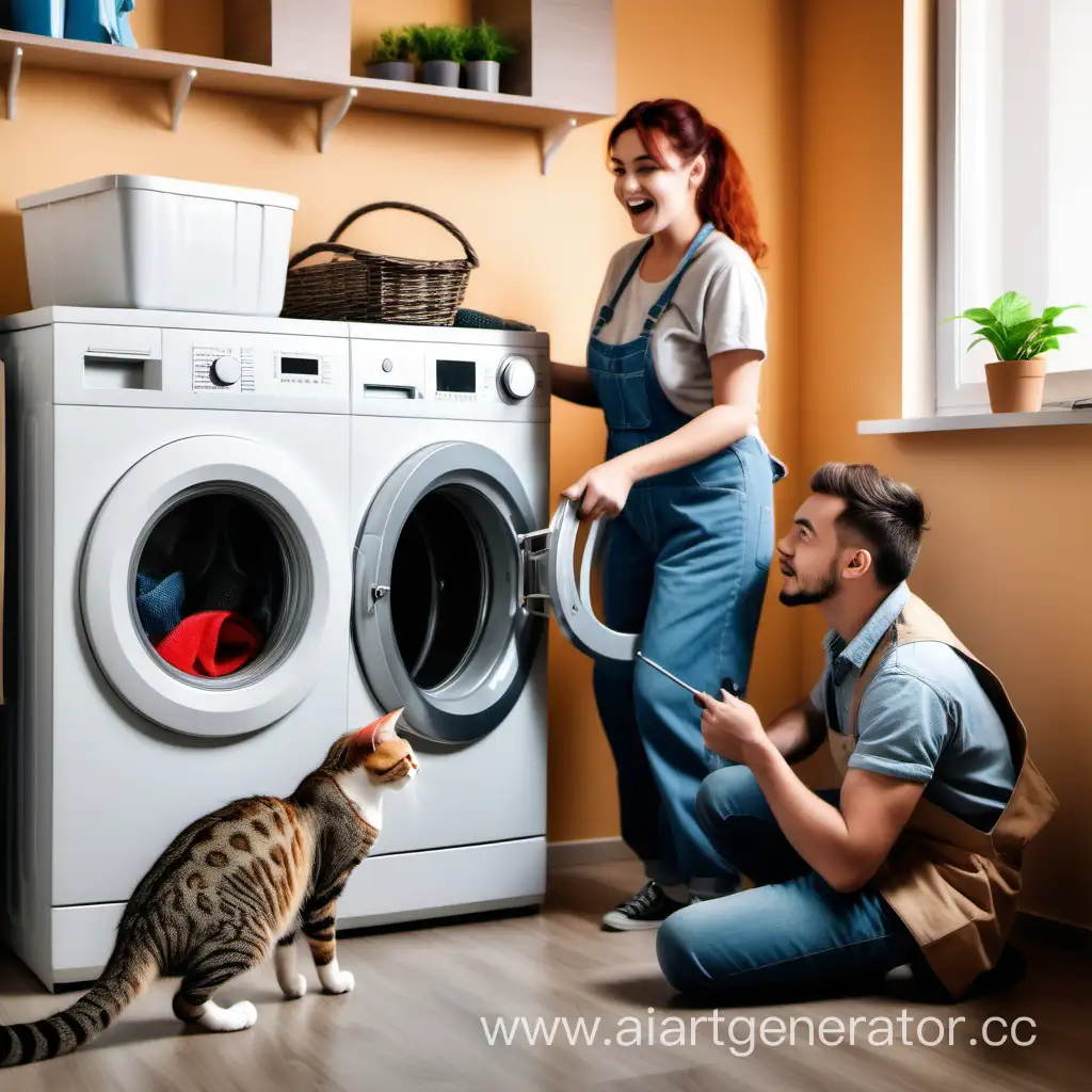 Cheerful-Handyman-Repairs-Washing-Machine-as-Landlady-Watches