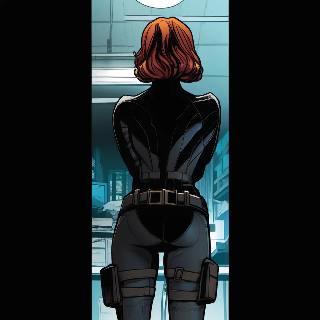 Black Widow in marvel comic style from behind 