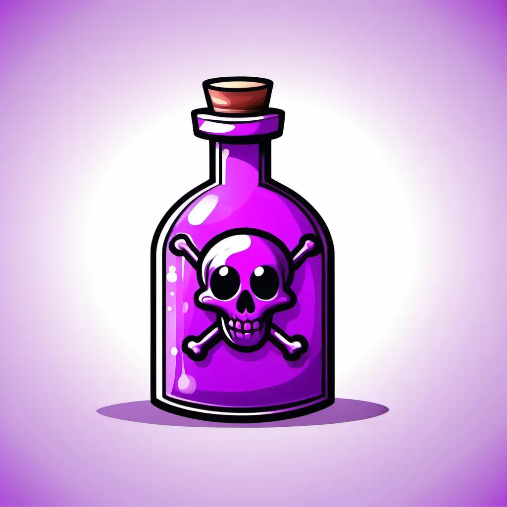 Whimsical Cartoon Purple Poison Bottle on White Background