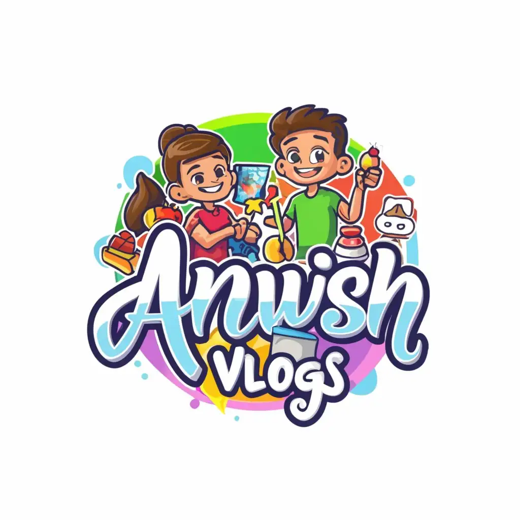 a logo design,with the text Anwish Vlogs, main symbol:kids boys and girls cooking studying shopping,Moderate,clear background