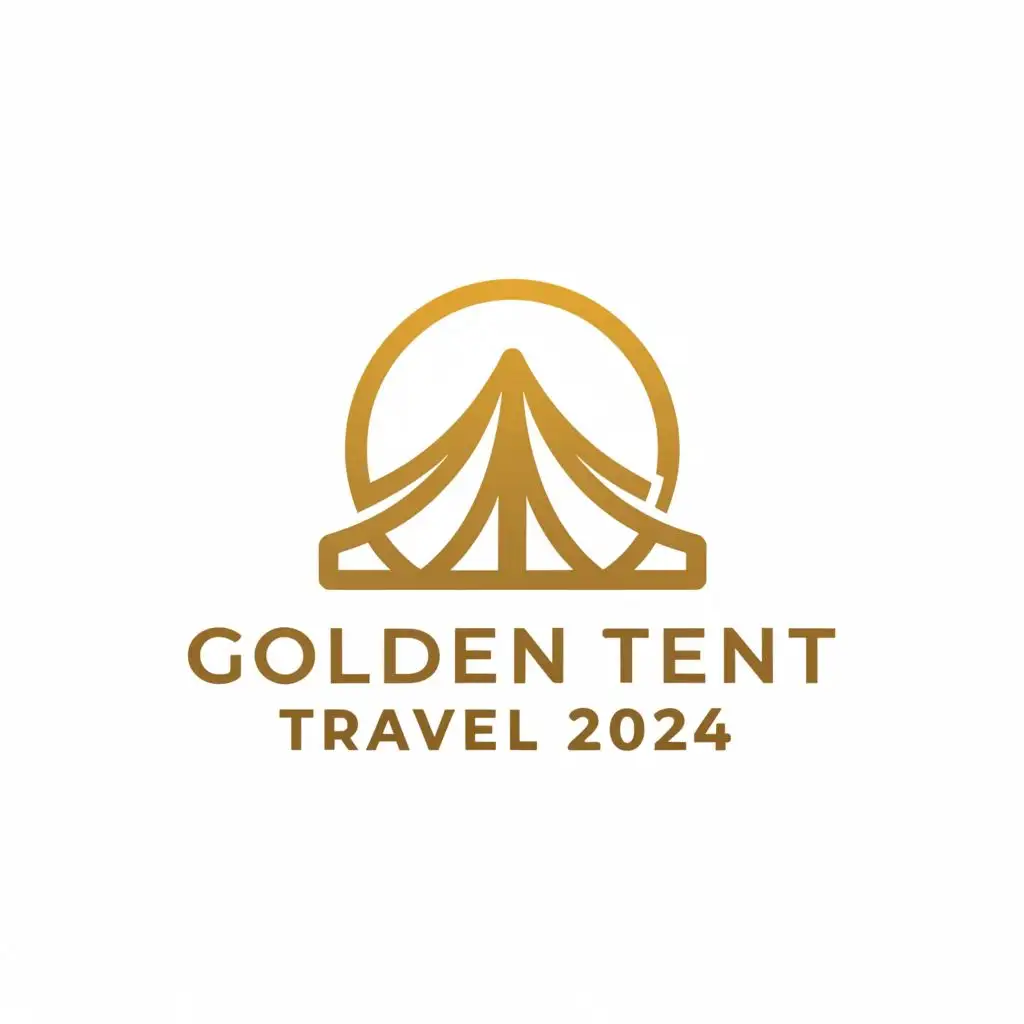 a logo design,with the text "Golden Tent
travel 2024", main symbol:White background, golden tent logo,Moderate,be used in Travel industry,clear background