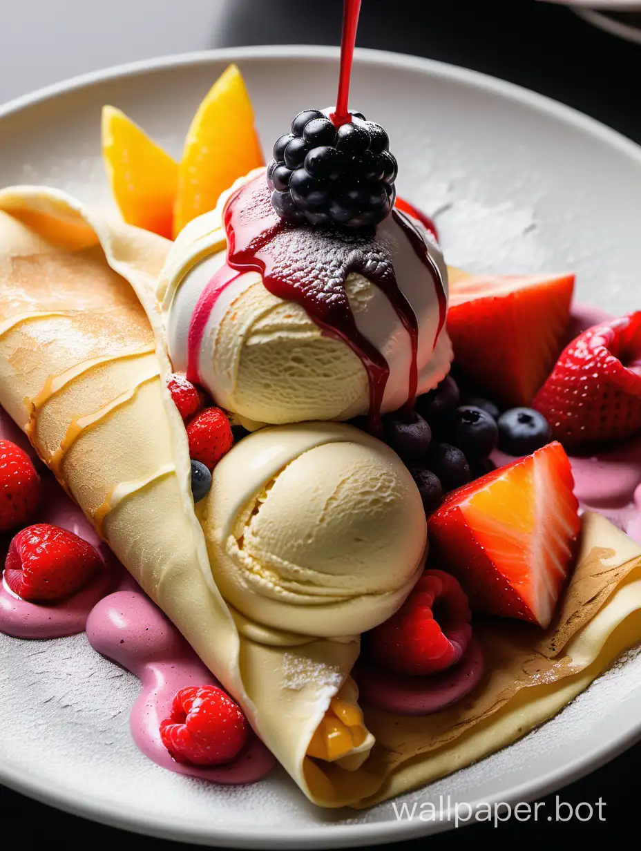 Delicious-Crepe-Dessert-with-Double-Scoops-of-Ice-Cream-and-Fresh-Fruits