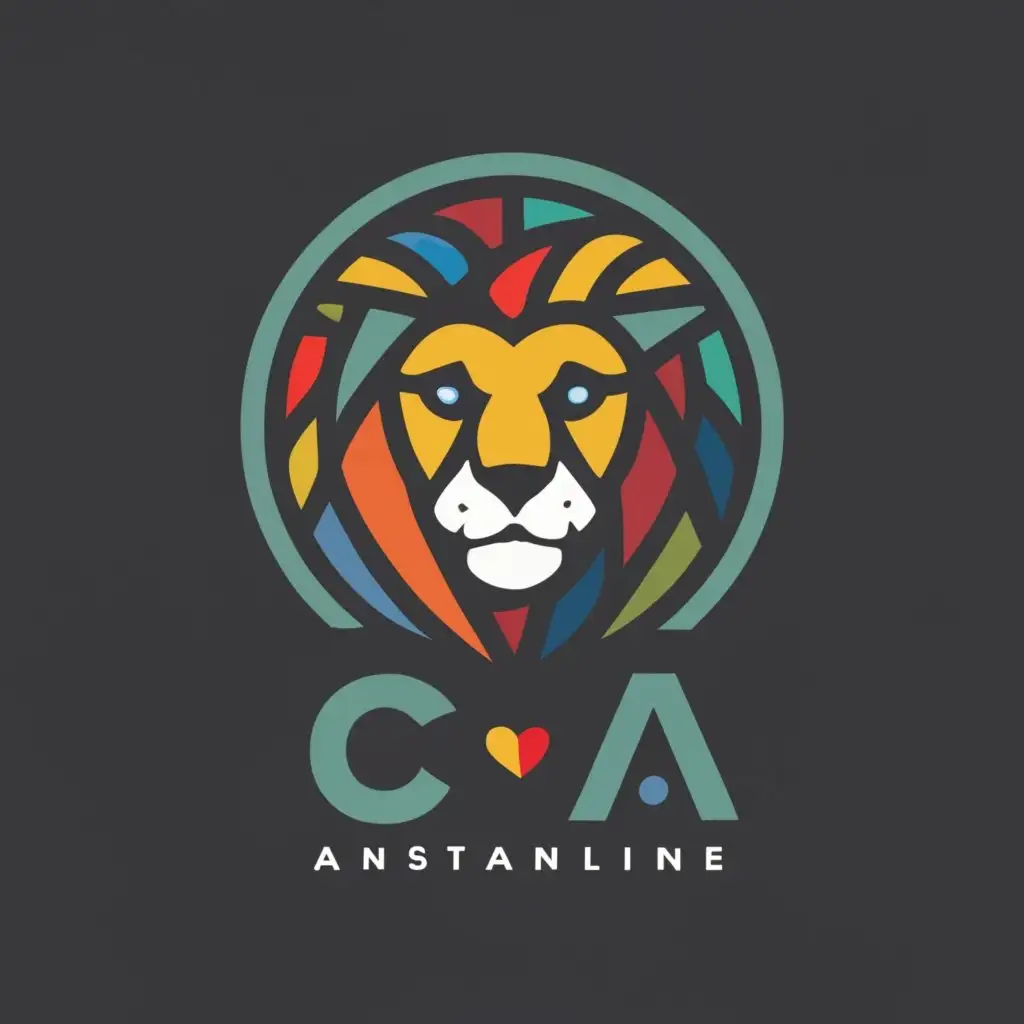 logo, combine lion with text C A colour black, with the text "C A", typography