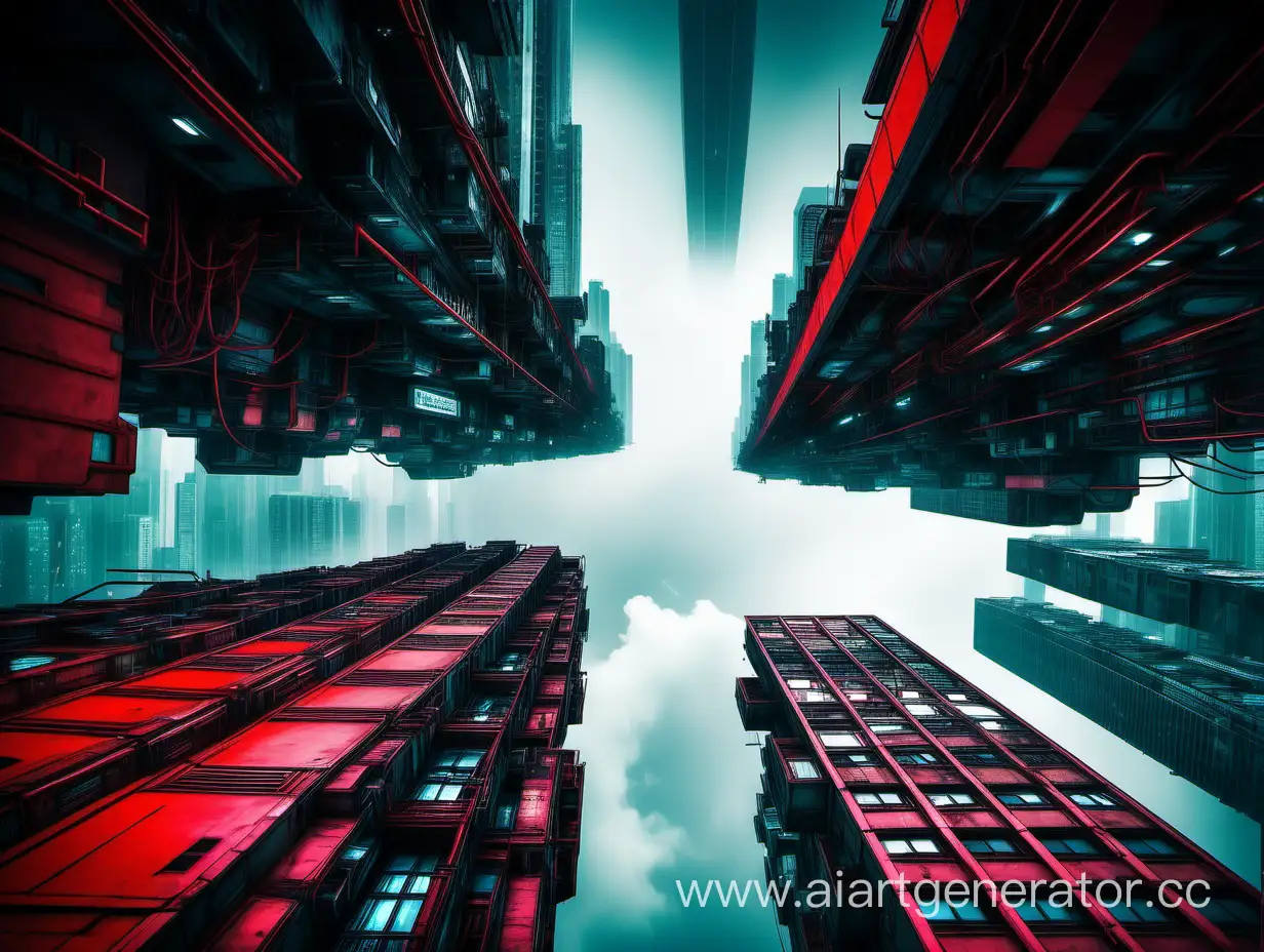 Futuristic-Red-Cyberpunk-Cityscape-from-Below