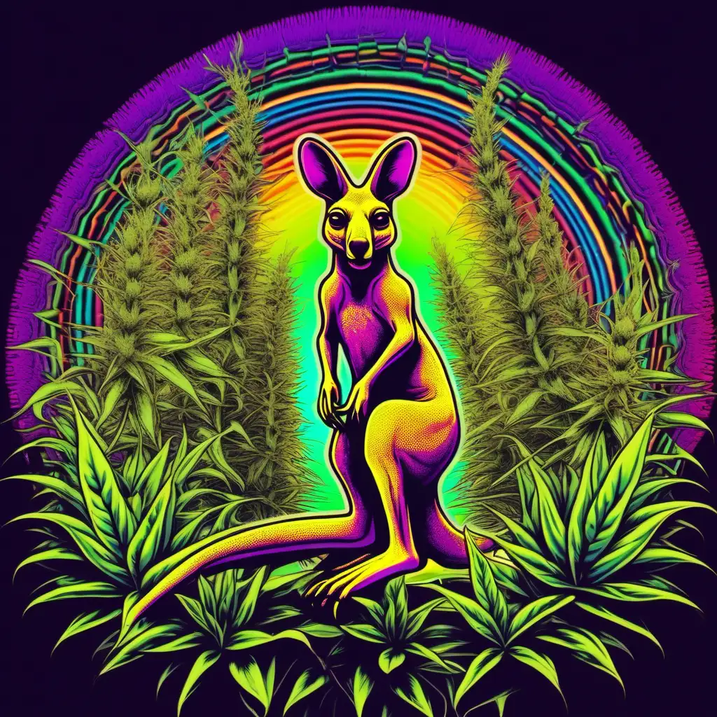 Psychedelic image of a miniature. Kangaroo high on weed.