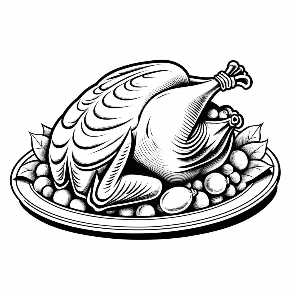 Cooked Turkey Coloring Page on Platter