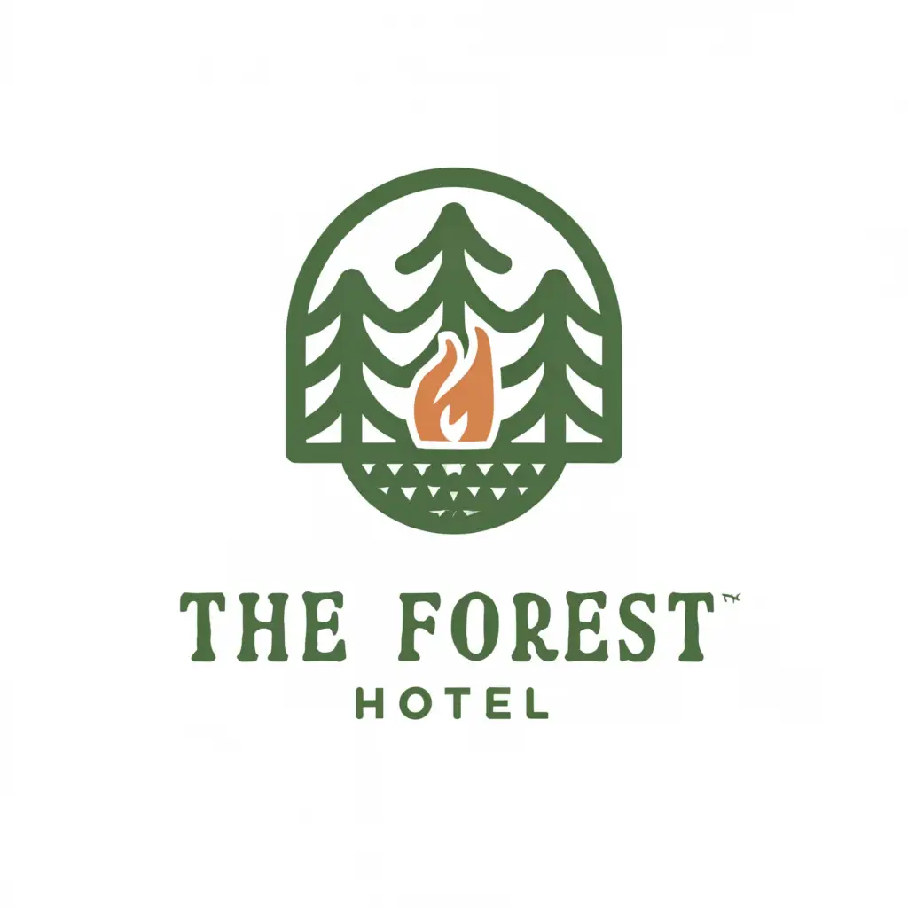 a logo design,with the text "Forest Hotel", main symbol:Forest, campfire, river,Moderate,be used in Travel industry,clear background