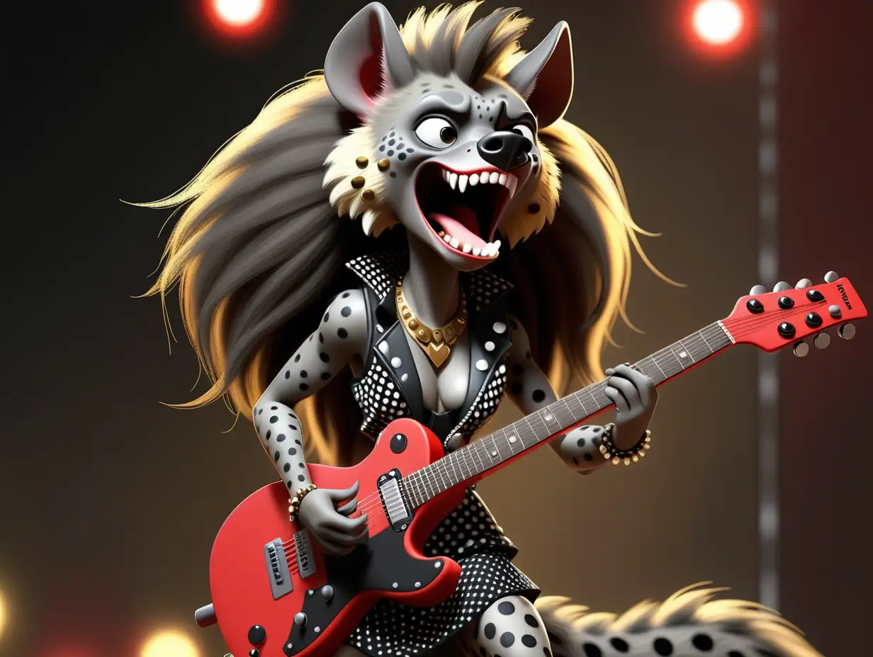 Rock n Roll Hyena Playing Polka Dot Electric Guitar on Stage