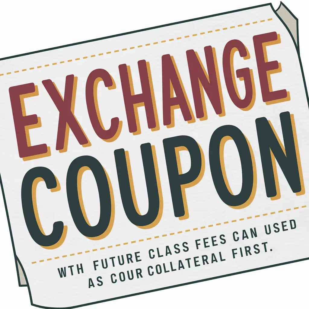 A piece of paper with three big characters "Exchange Coupon" written on it, and a small line below the big characters - use future class fees as collateral first.