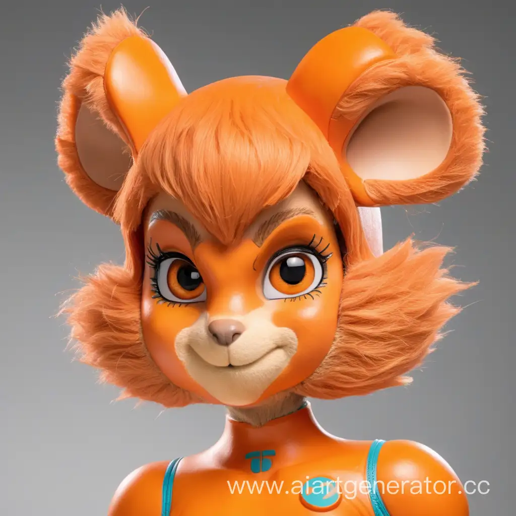 Furry-Squirrel-Girl-with-Vibrant-Orange-Plastic-Skin-and-Face