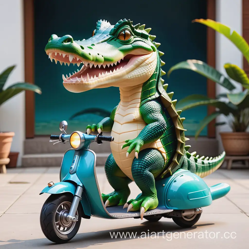 Crocodile-Riding-a-Scooter-in-Urban-Landscape