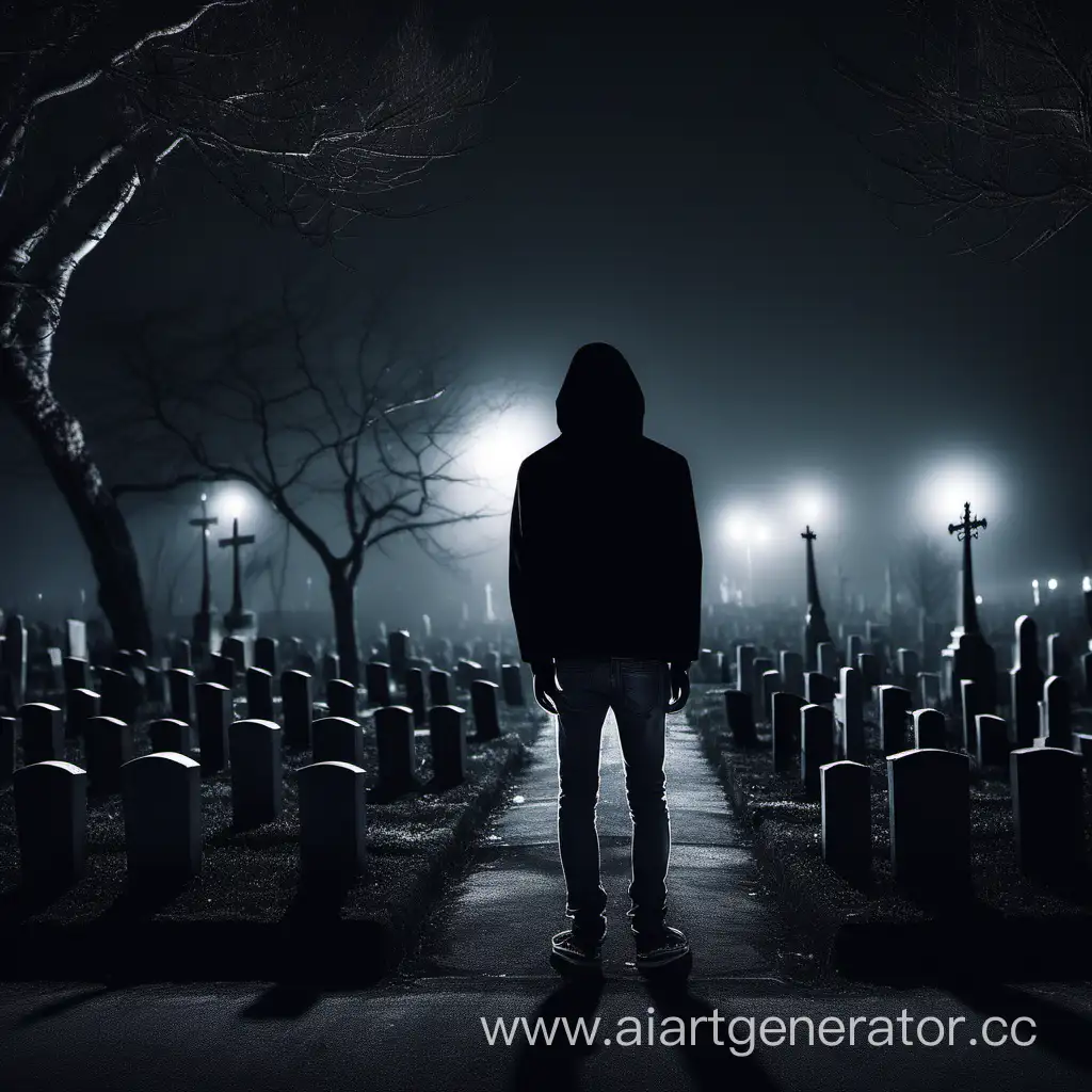 Solitary-Teen-in-Cemetery-with-Monochromatic-Style