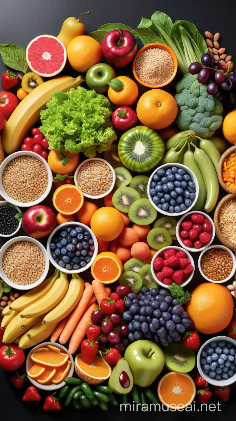 Nutritious Diet with Fresh Fruits Vegetables Whole Grains and Lean Proteins