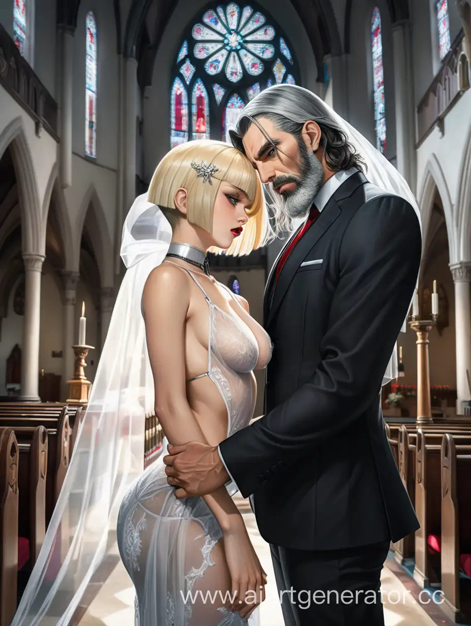 Passionate-Embrace-of-a-Gothic-Bride-and-Groom-in-Church-Setting