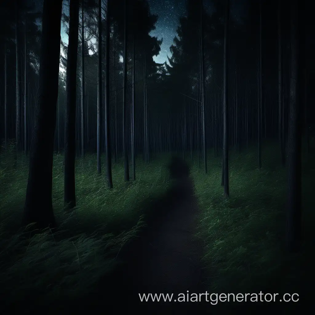 Enigmatic-Forest-Path-at-Night-with-Towering-Trees