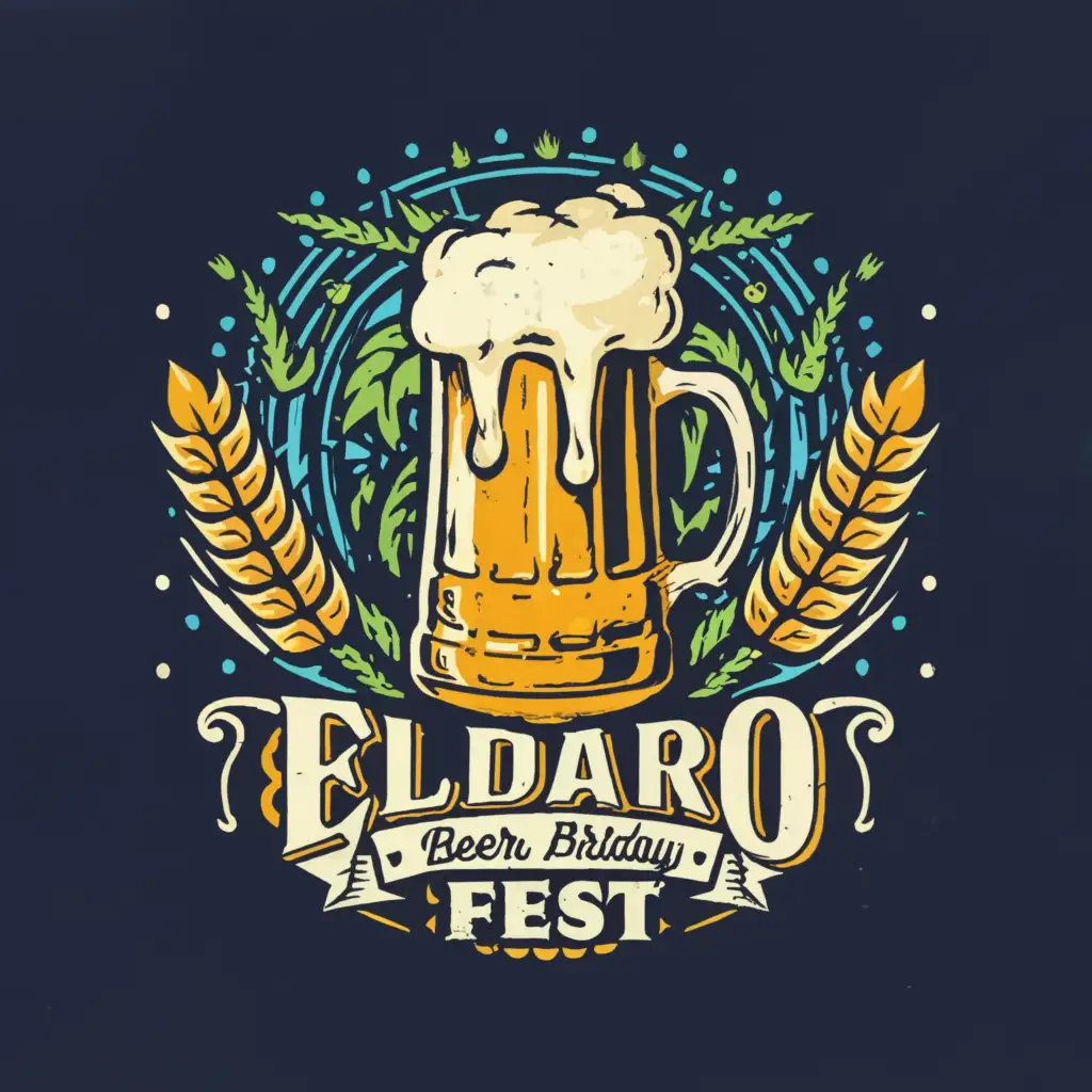 a logo design, with the text 'Eldaro Fest', with the text 'Friends.Beer.Birthday' main symbol: Beer, Oktoberfest, complex, background white