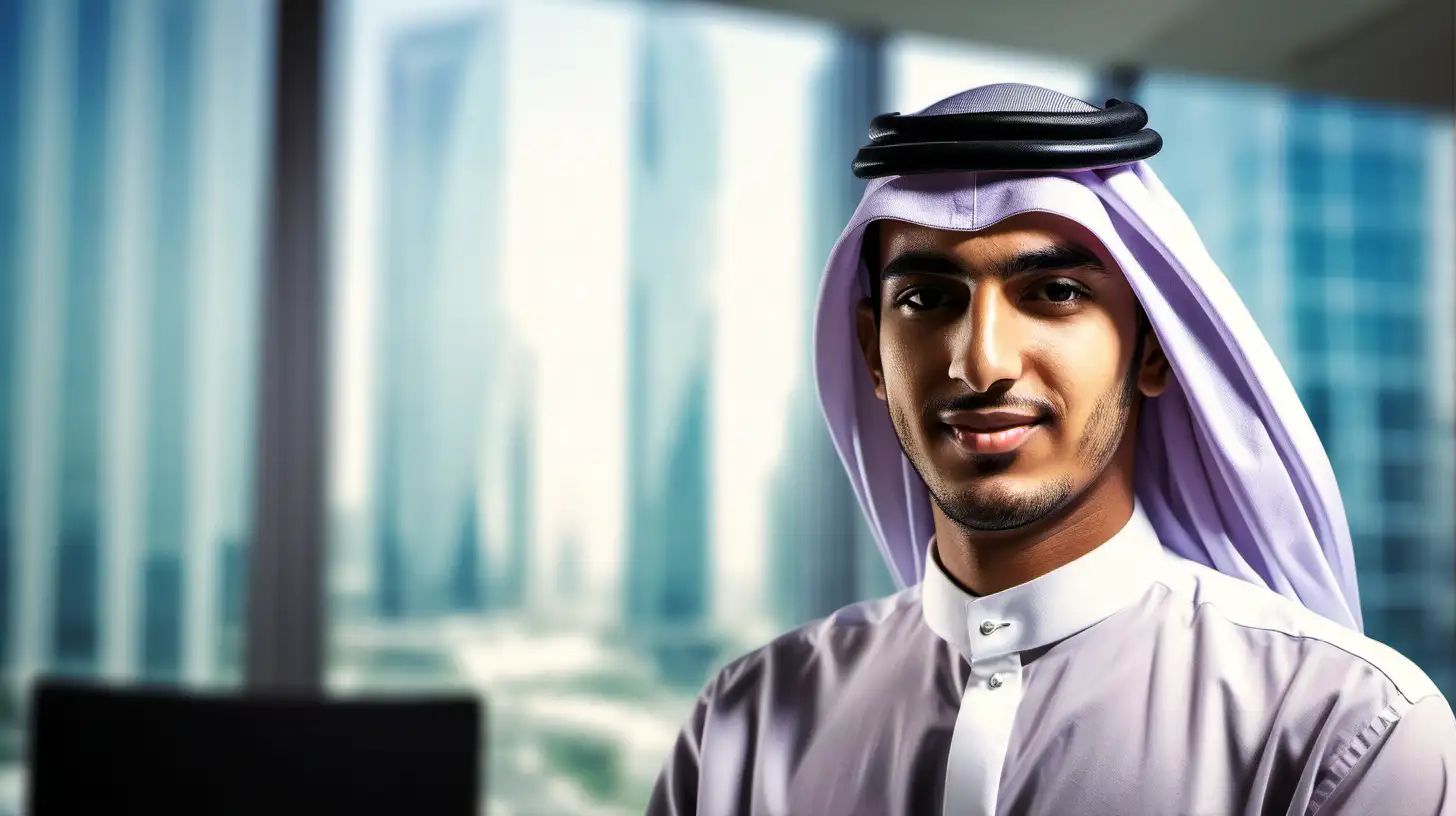 young qatari man, office blurred background
