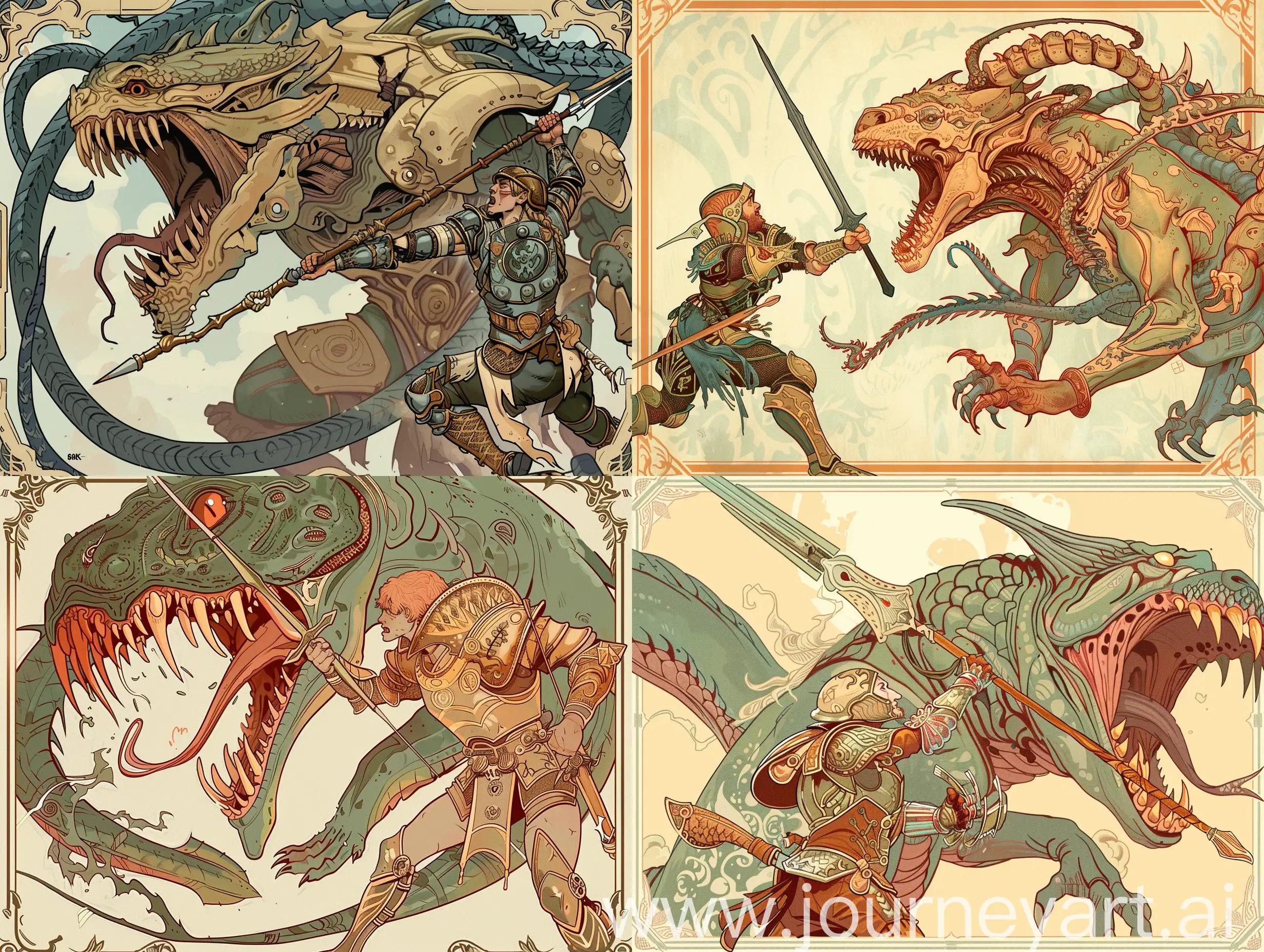 Epic-Battle-Art-Nouveau-Warrior-Confronts-TwoHeaded-Serpent-Monster