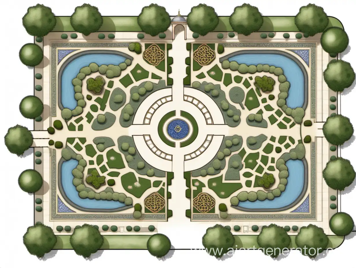 2д карта маленького фрагмента исламского сада  ,10 на 10 метров, «Аромат Востока».