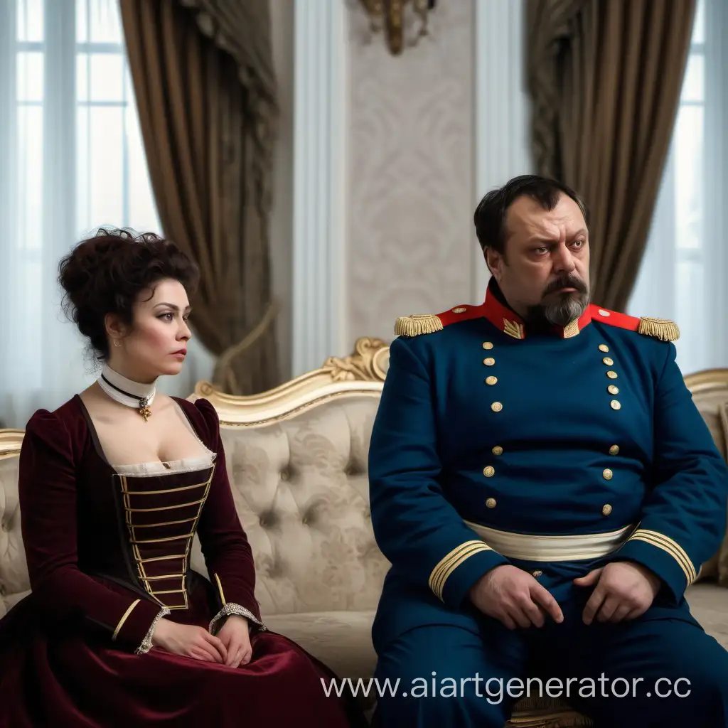 Sad-Anna-Karenina-and-Stepan-Arkadyevich-Conversing-in-Living-Room