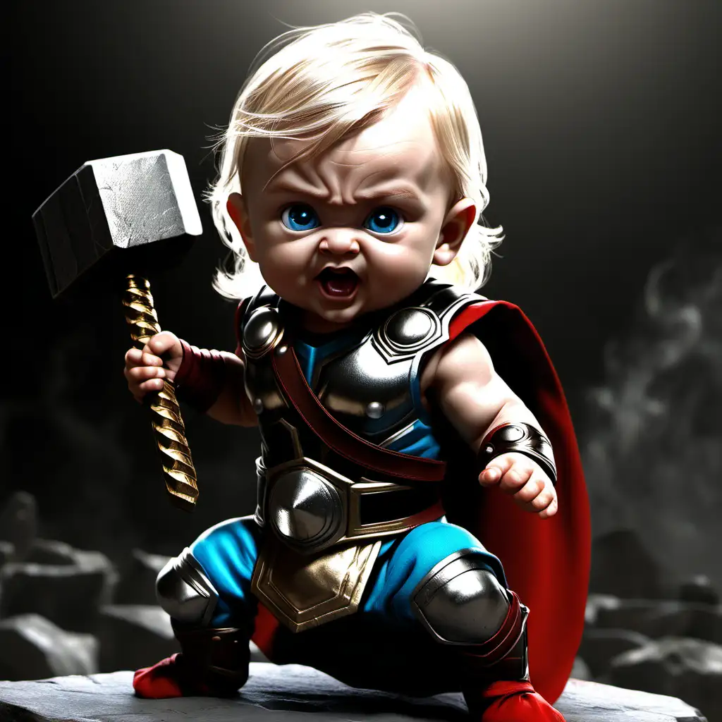 Adorable Baby Thor in Mortal Kombat Pose