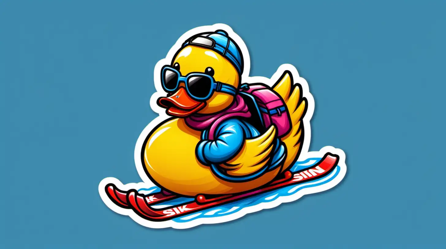 Whimsical Skiing Rubber Duck Sticker Playful Winter Fun Decal