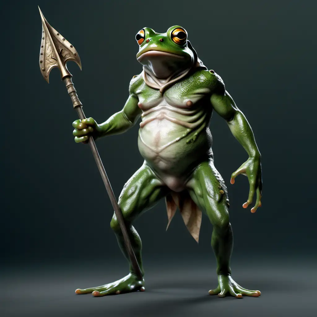 SemiRealistic FrogLike Creature Standing Tall with Spear Side View