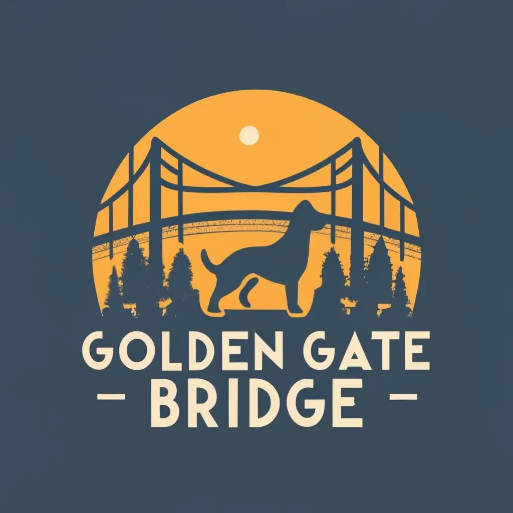 logo, dog, with the text "golden gate bridge, dog, trees", typography