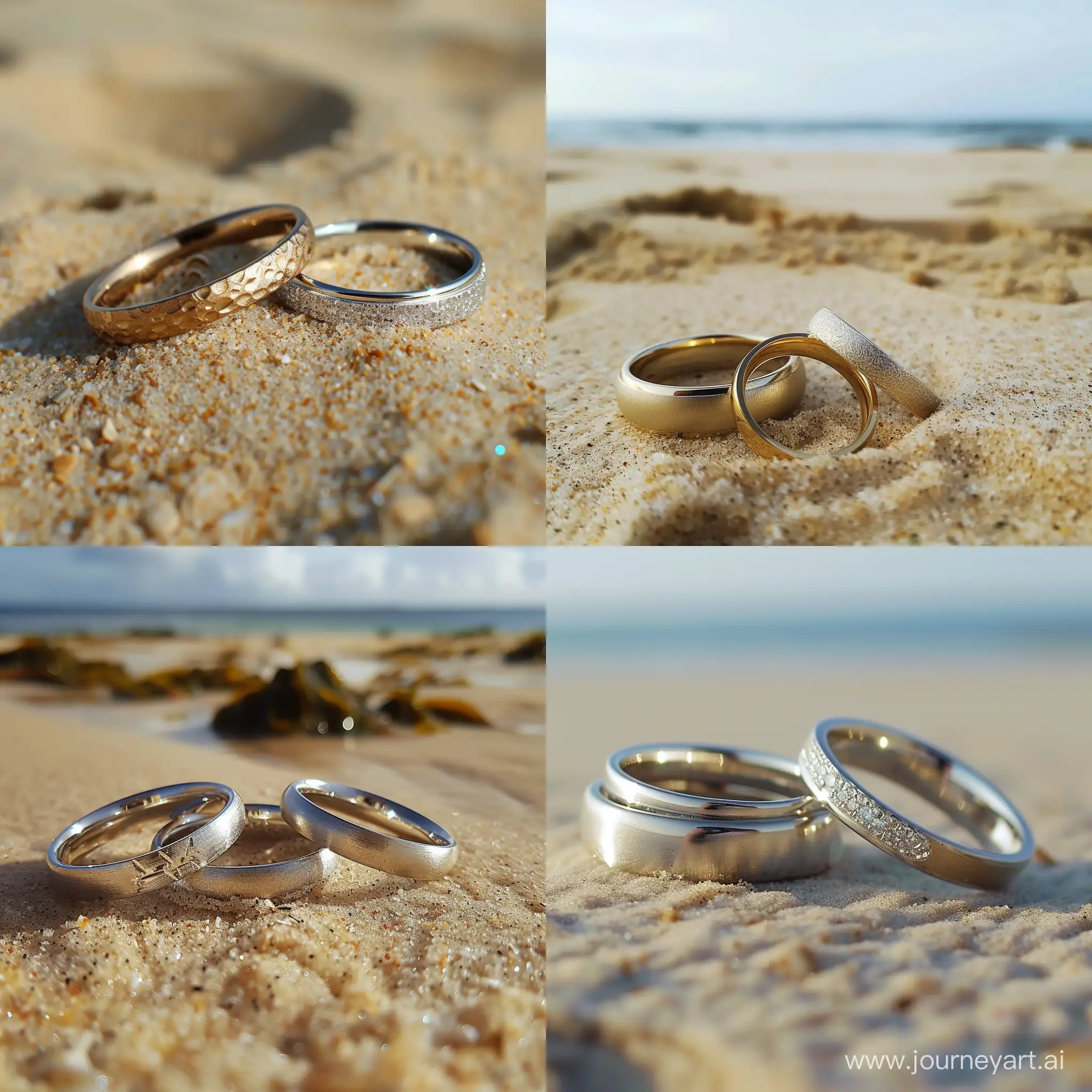 обручальные кольца, пляж, песок, нет людей