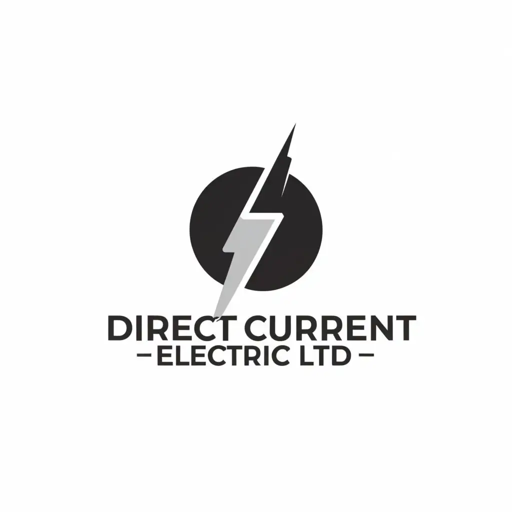 a logo design,with the text "Direct Current Electric Ltd.", main symbol:“DC” in front of mountains with a lightning bolt,Minimalistic,be used in Construction industry,clear background