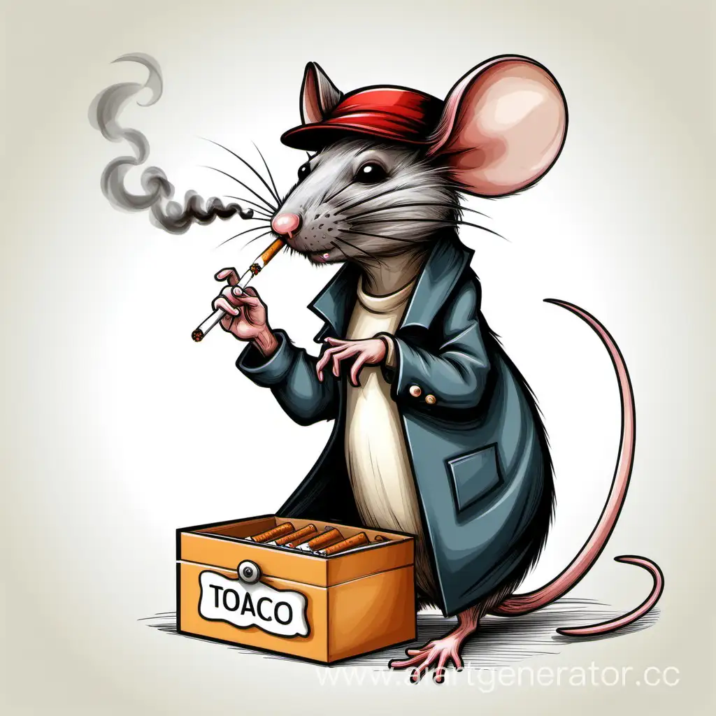 нарисуй крысу курильщика с сигаретой. у неё свой табачный магазин в коробке от сигарет. Крыса женщина