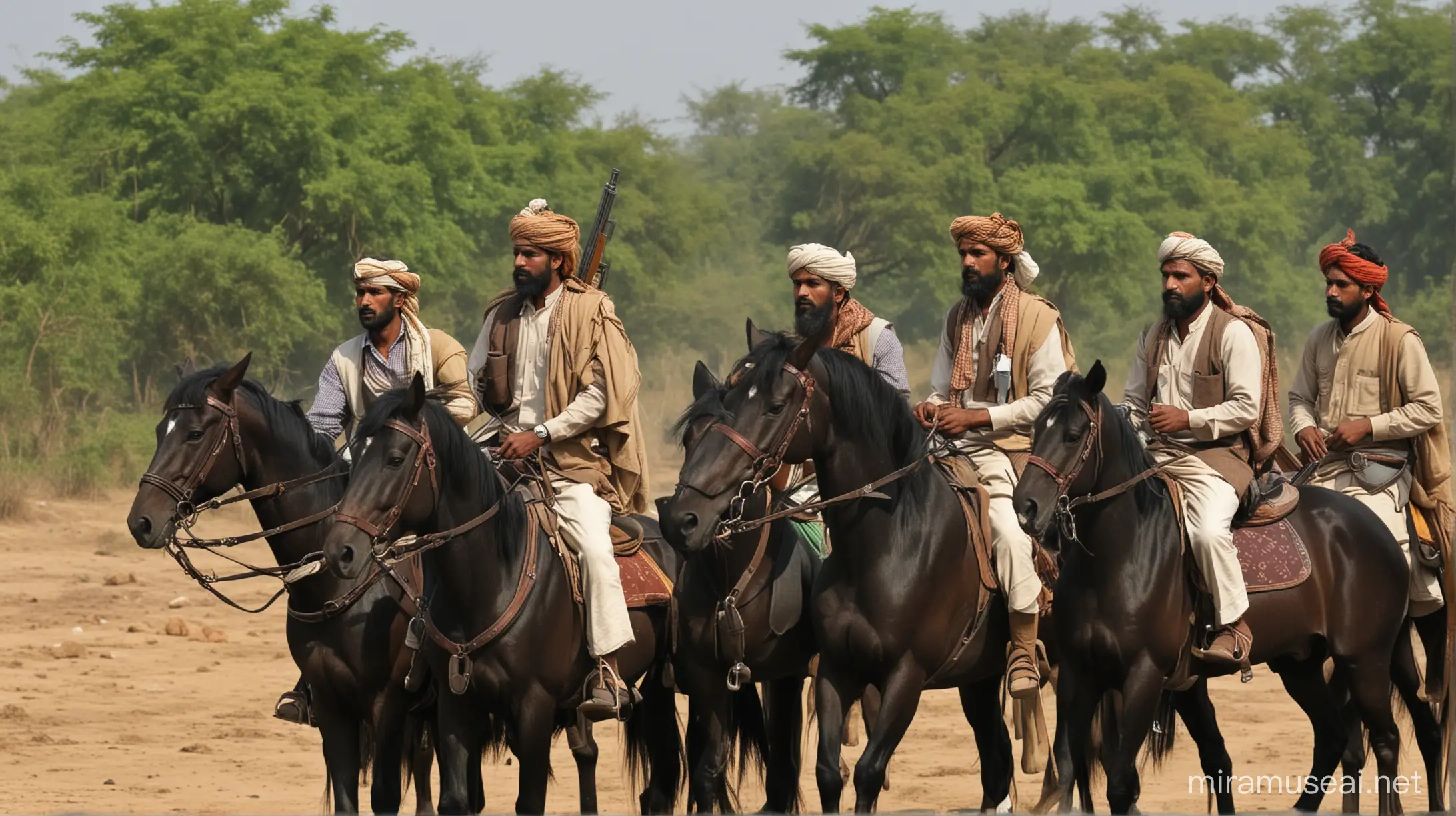 Dacoits on a black horse with guns in Bundelkhand, Uttar Pradesh