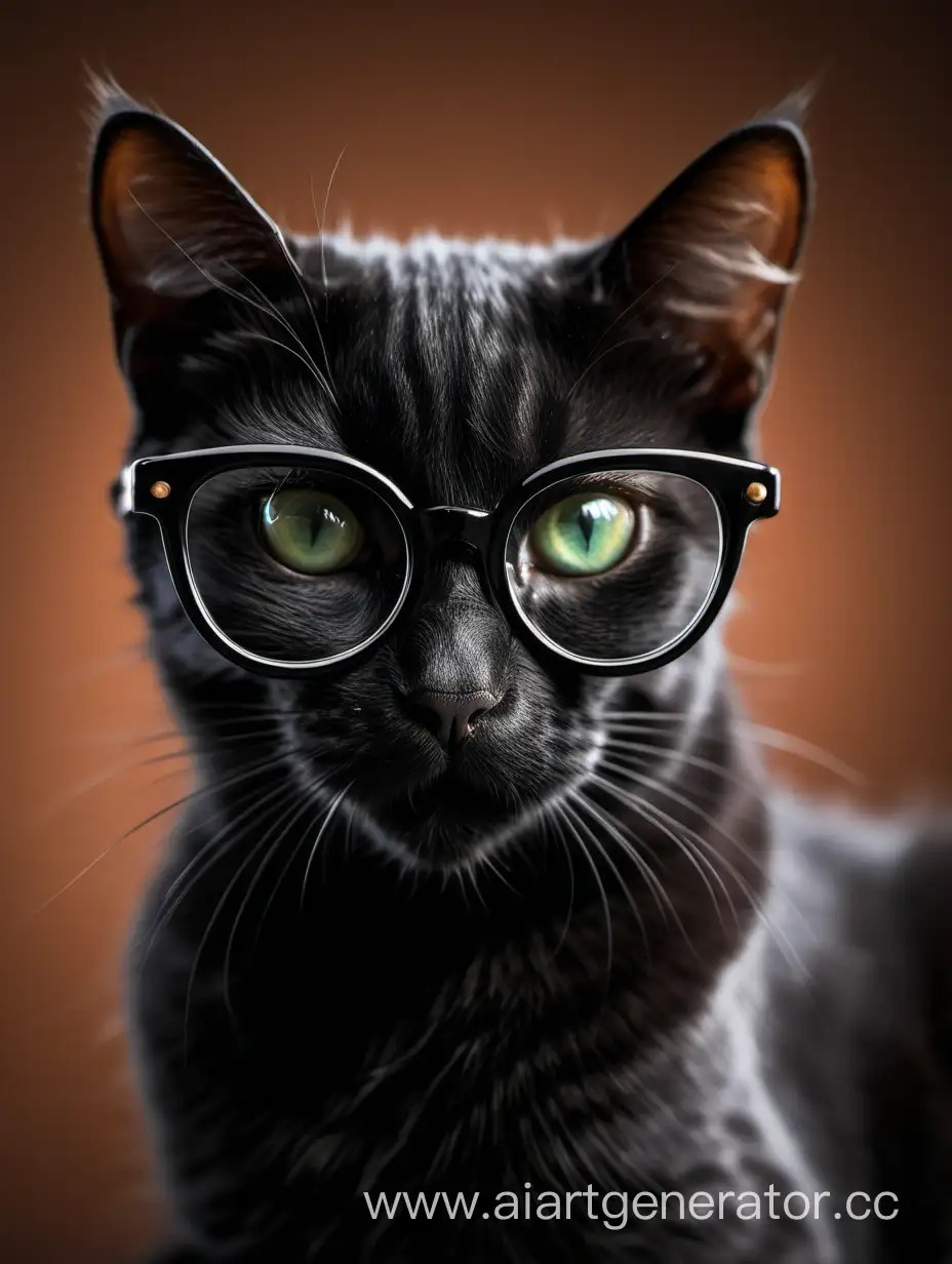   добрый черный кот   красивый котик в очках 