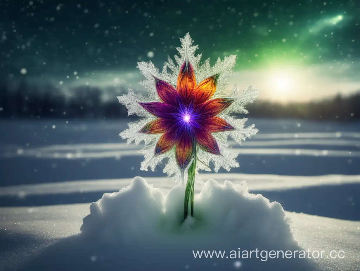 Winter-Landscape-Cosmic-Flower-Blooming-in-Snowy-Glow