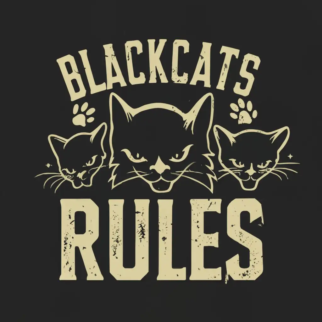 logo, Black Cats and rules, with the text "BlackCats rules", typography