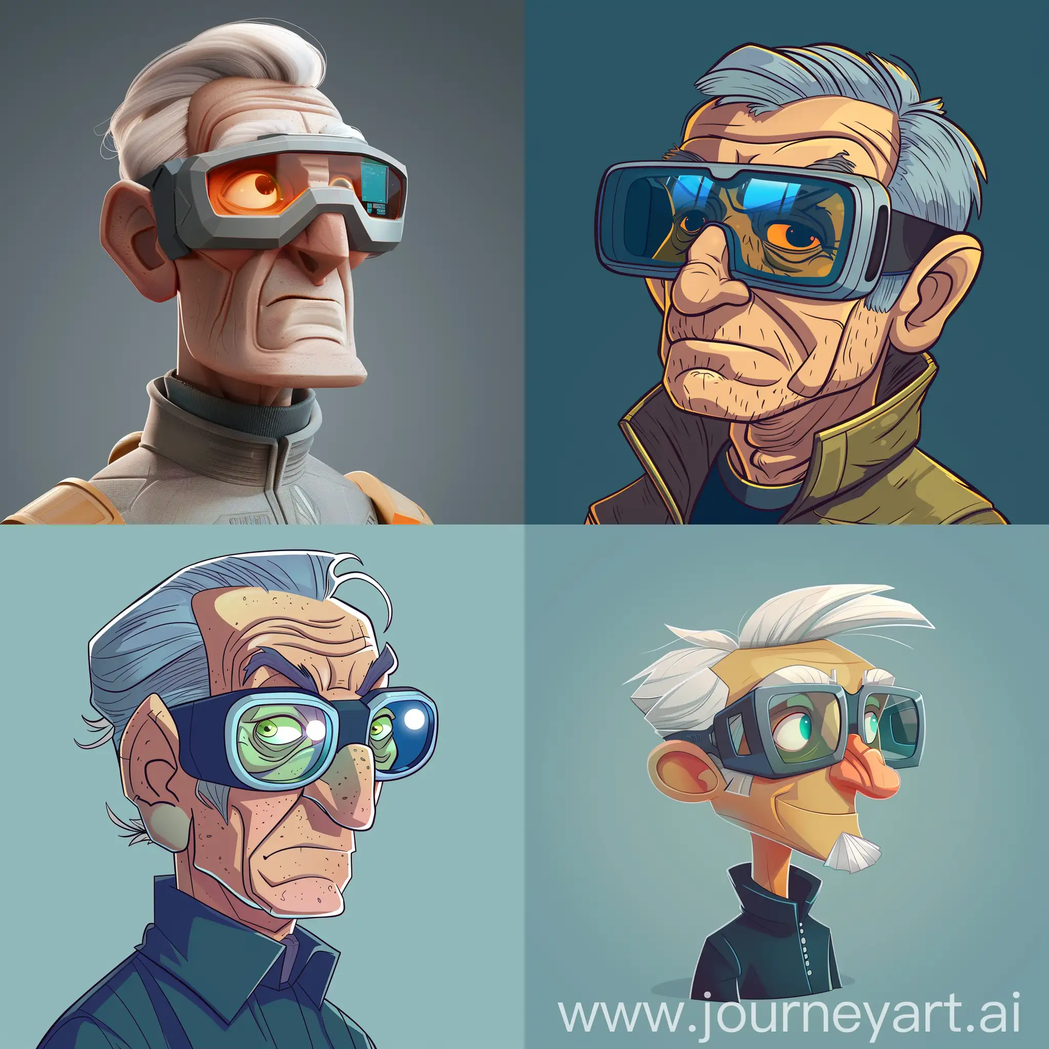 make a cartoony but non too cartoony smart man with scifi glasses and make ih like 45 years old and dont make him too old