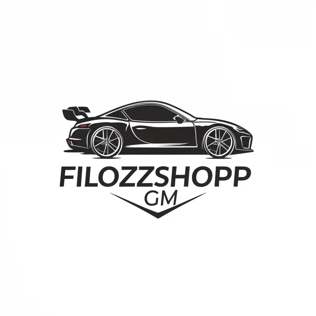 a logo design,with the text "Filozshop GM", main symbol:sports car,Minimalistic,clear background