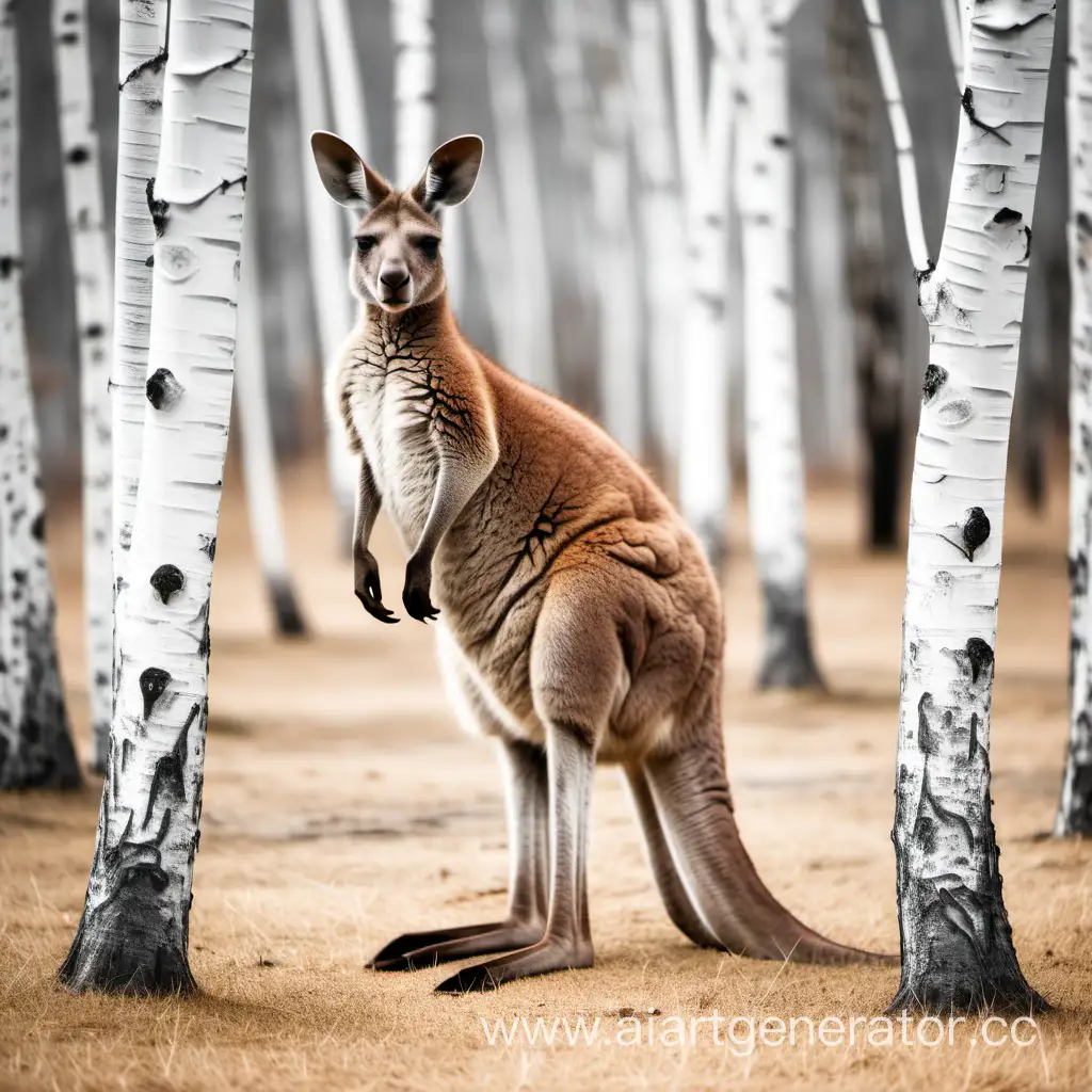 Kangaroo-in-Winter-Among-Birch-Trees