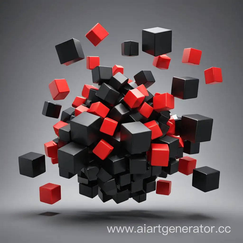 Floating-3D-Geometric-Shapes-in-Black-and-Red