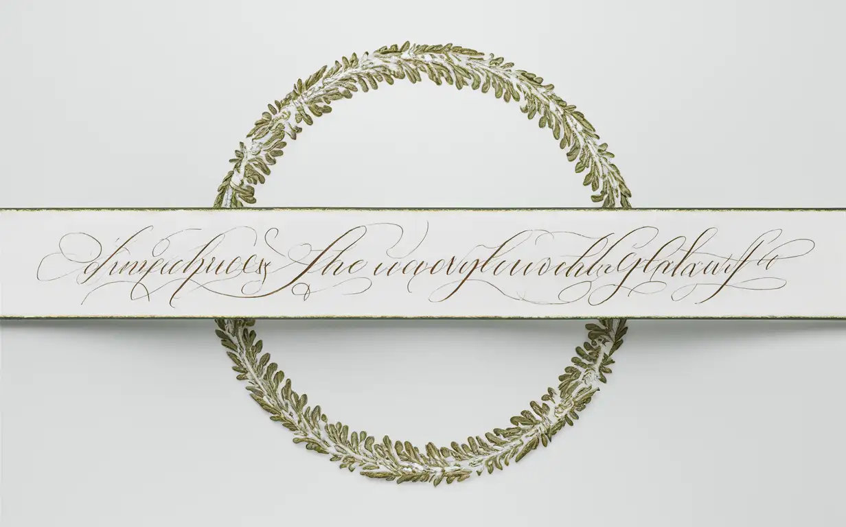 Long white horizontal oval paper with golden green border.
Background: white