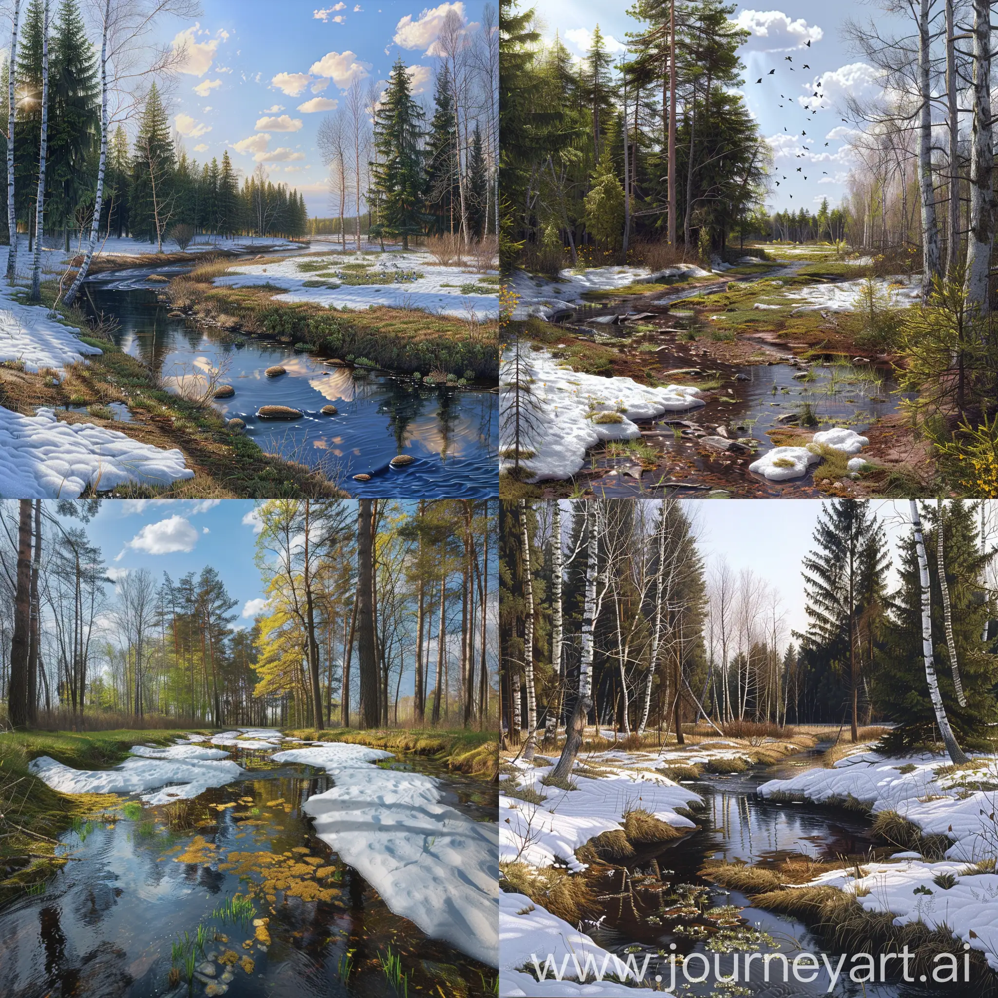 Spring-Russian-Forest-Landscape-Melting-Snow-and-Thawed-Streams