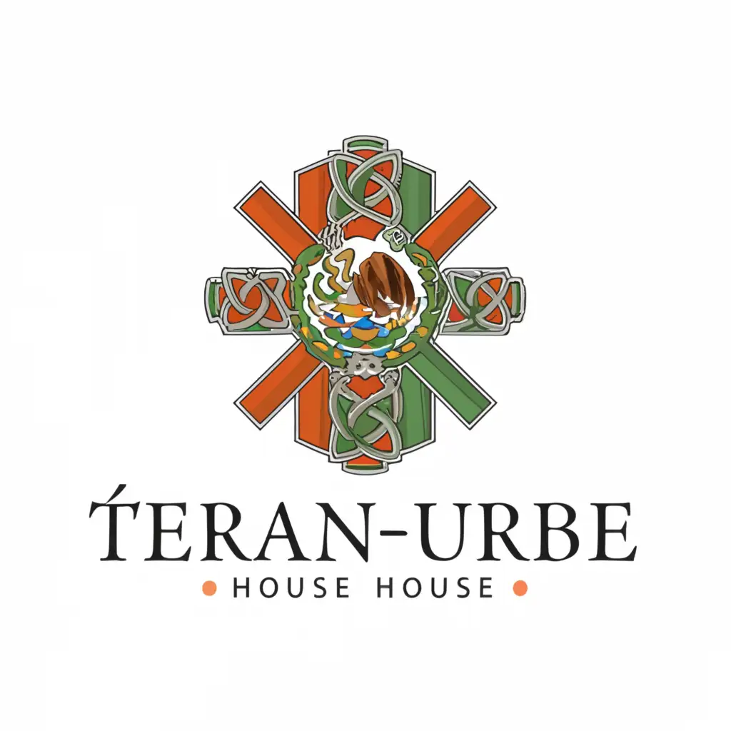 LOGO-Design-For-TeranUribe-House-Celtic-Cross-Mexican-Flag-Emblem-on-Clear-Background