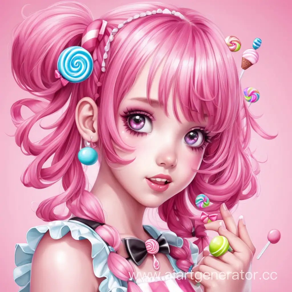 candy girl with pink hair, and sweet accessories