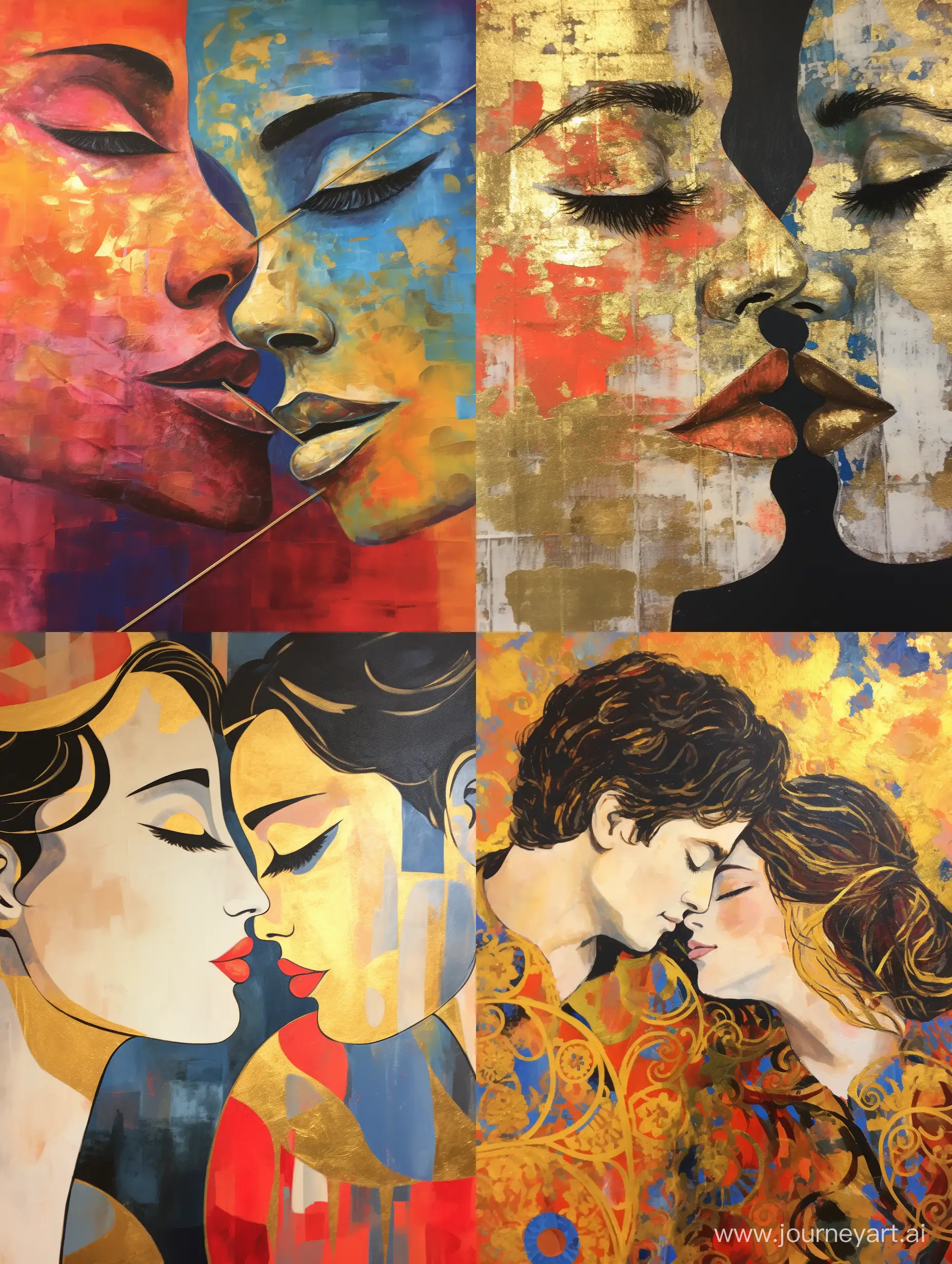 Vibrant-and-Opulent-Kiss-Painting-in-Bright-Colors-and-Gold