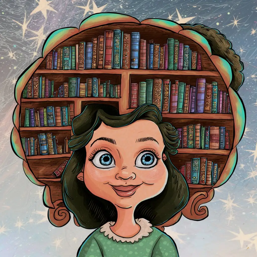 Girl-with-Bookshelf-Head-and-Cartoonish-Thoughts