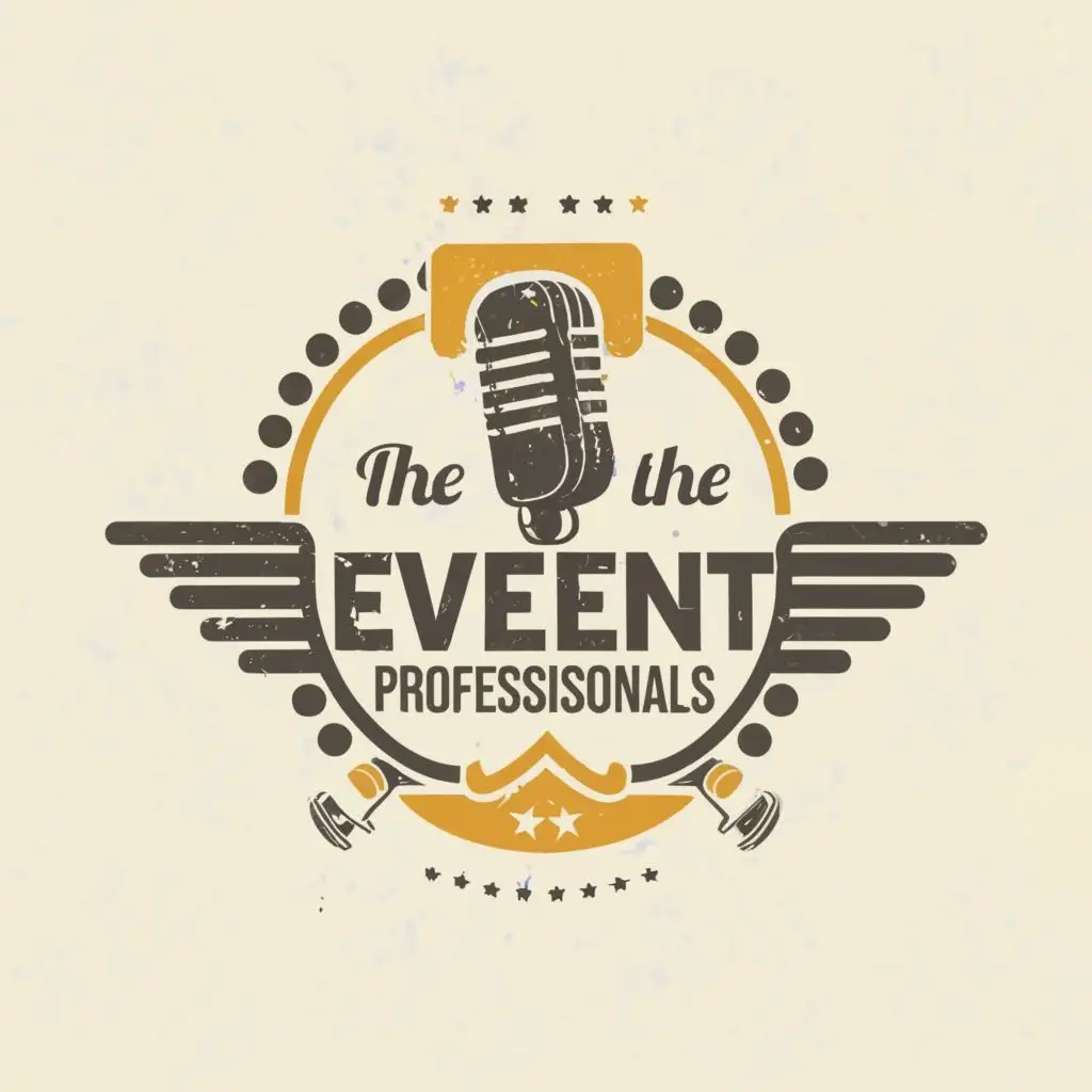 logo, microphone, with the text "The event professionals", typography, be used in Events industry